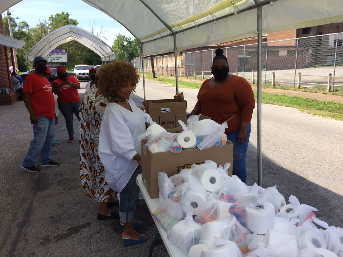 Workers at Neighborhood Food Drive