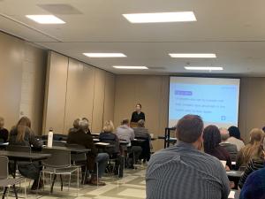Doctor Alexandra Karydi of Project 2025 presenting on Preventing Suicide through Connection: System Change & Collaborative Safety Planning.
