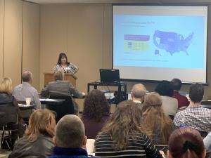 Deborah Humphrey, Executive Director of the Madison County Mental Health Board presenting on Suicide Prevalence.